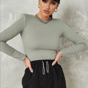 Long sleeve shoulder pad sage green top